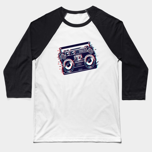 Music Tape Glitch Baseball T-Shirt by JeffDesign